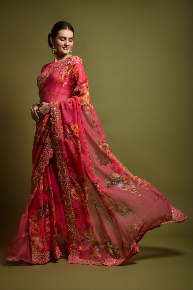 Pink Georgette Pink Saree (N2ZWOLEFABVALLET2018D)