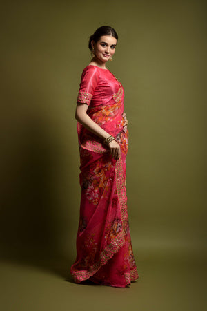 Pink Georgette Pink Saree (N2ZWOLEFABVALLET2018D)