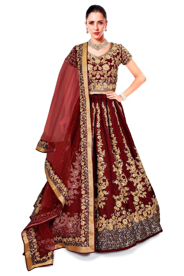 Art Silk Embroidered Lehenga Choli In Maroon
