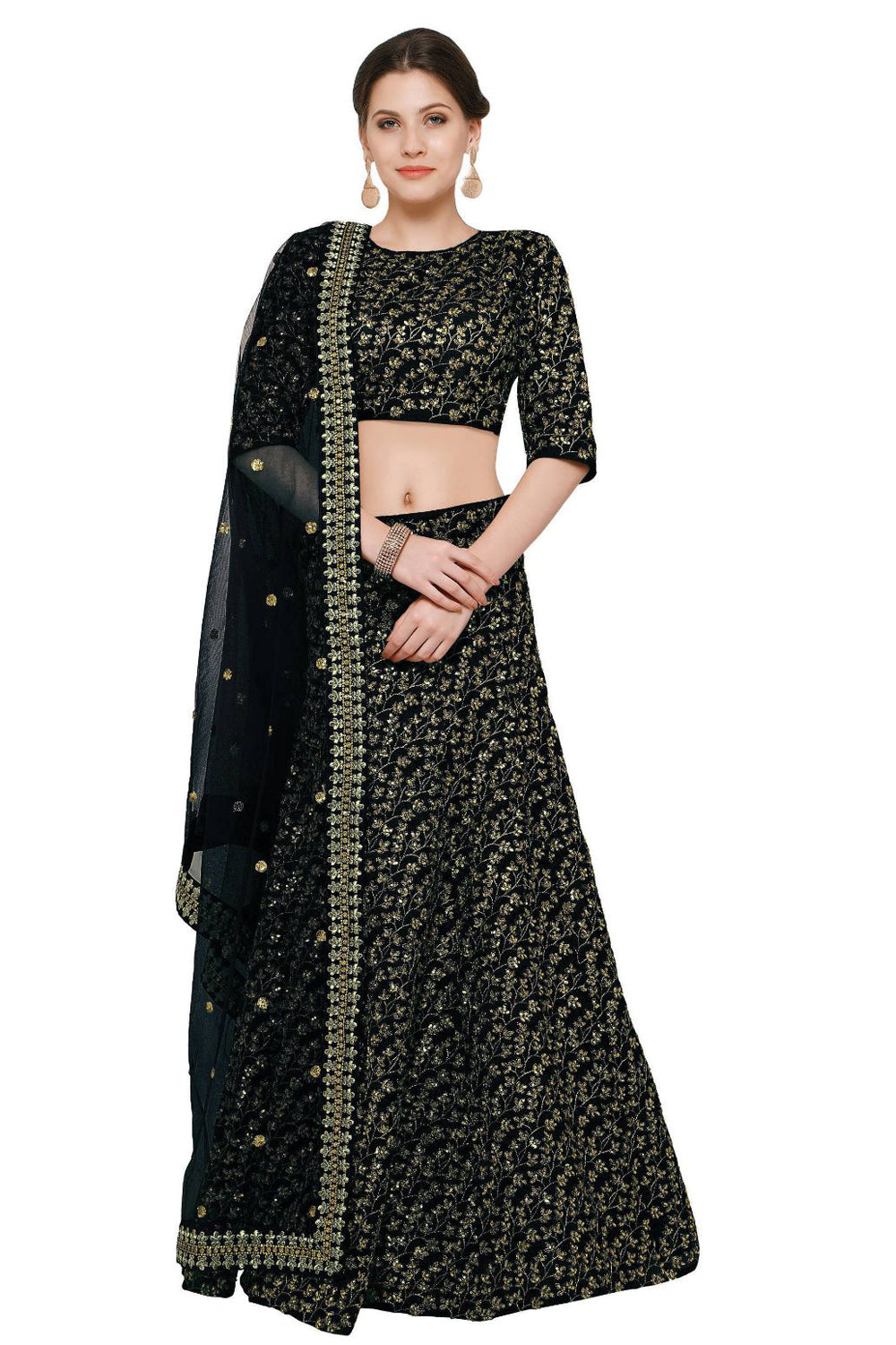 Art Silk Embroidered Lehenga Choli In Black