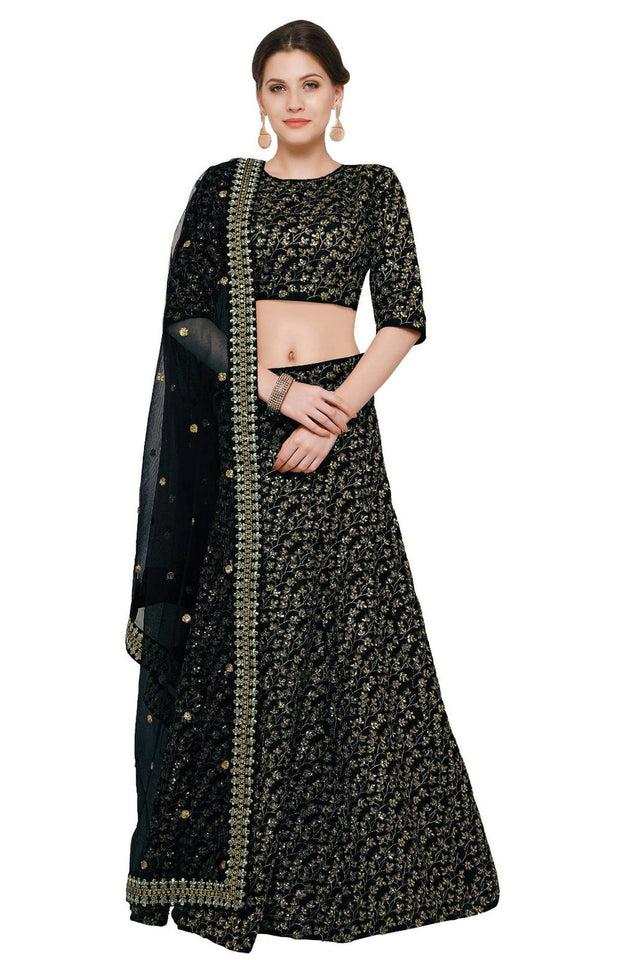 Art Silk Embroidered Lehenga Choli In Black