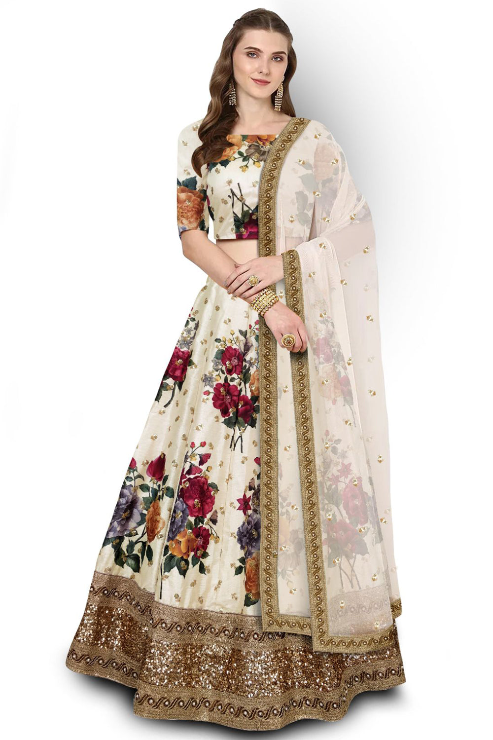 Art Silk Embroidered Lehenga Choli In White