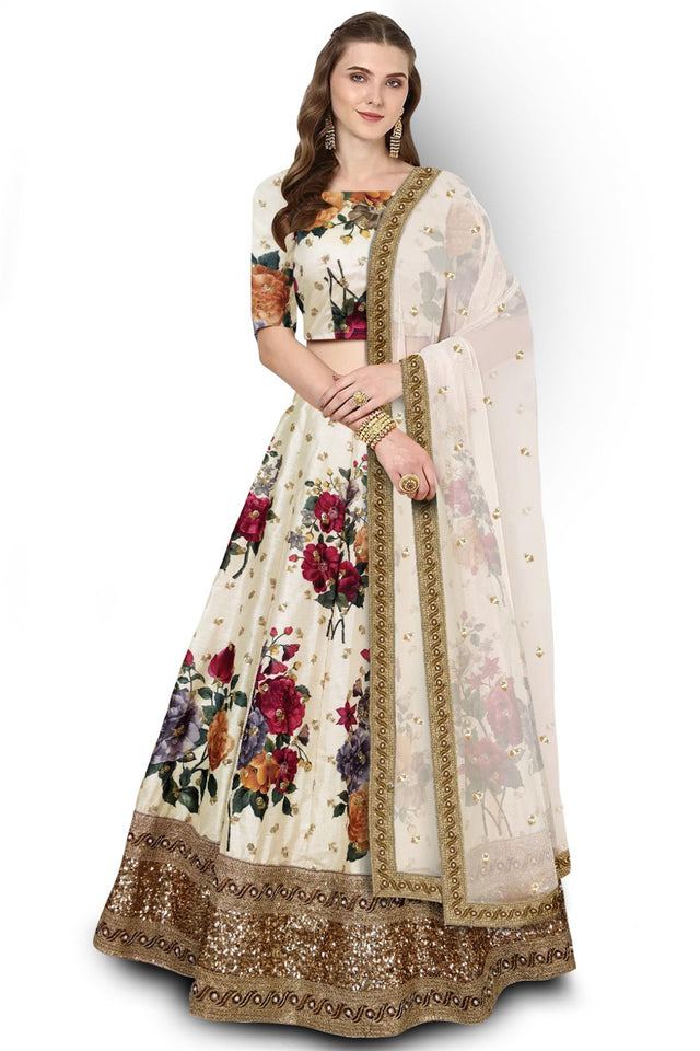 Art Silk Embroidered Lehenga Choli In White
