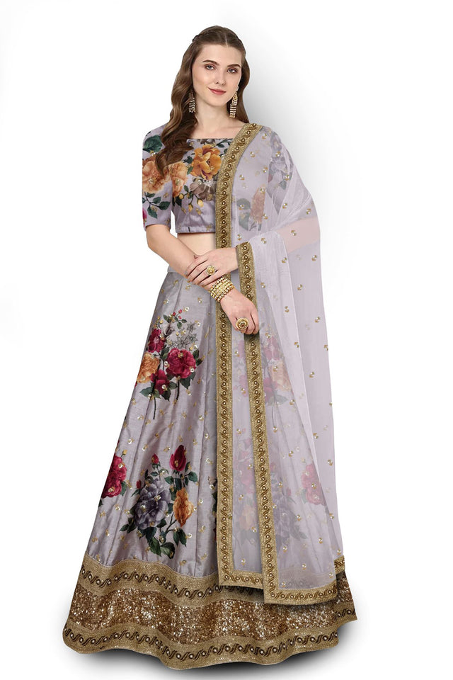 Art Silk Embroidered Lehenga Choli In Grey