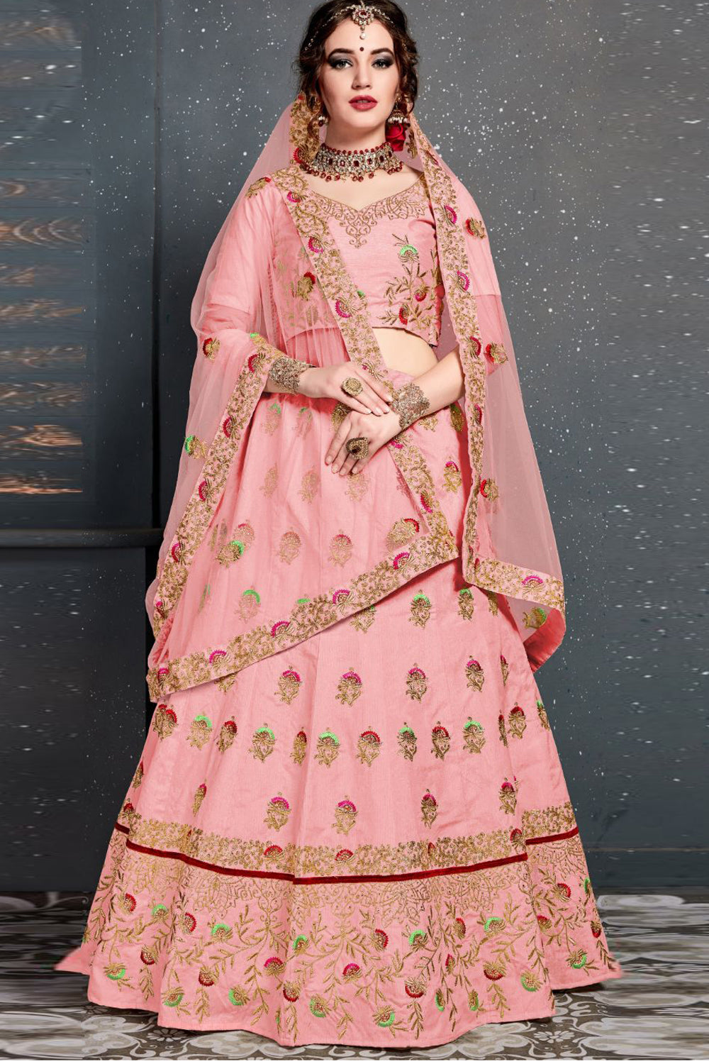 Art Silk Embroidered Lehenga Choli In Baby Pink