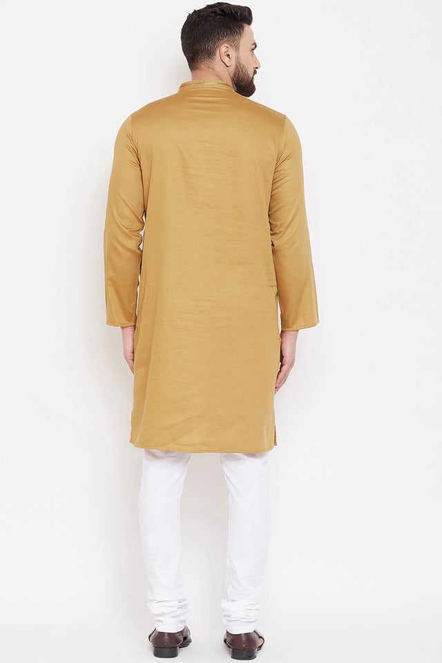 Buy Men's Linen Solid Kurta in Beige