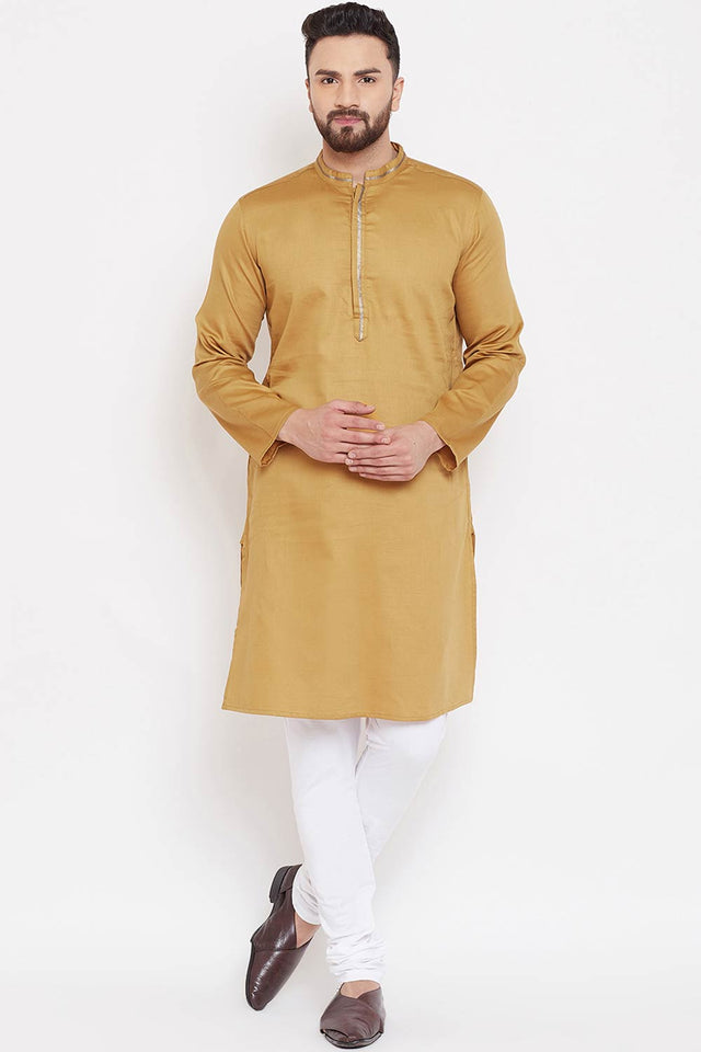 Buy Men's Linen Solid Kurta in Beige