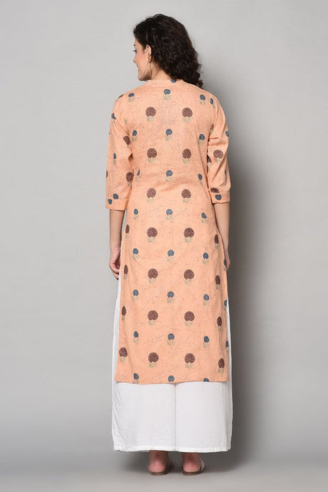 Buy Blended Cotton Kurti in Pink and Brown