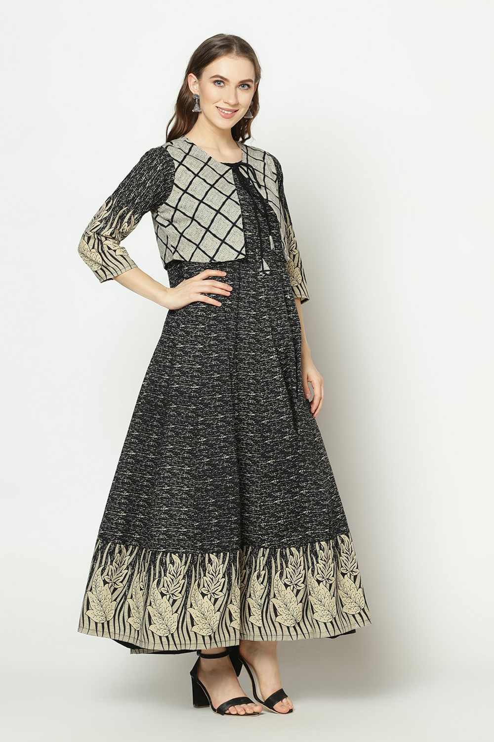 Blended Cotton Tie Dye Dress In Black (ZNX2020), S