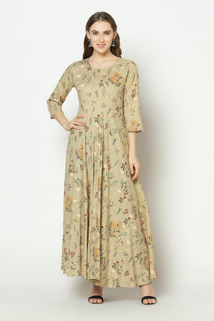 Buy Rayon Floral Dress in Beige