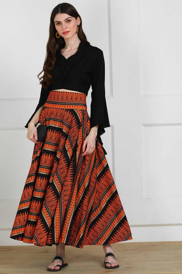 Buy Blended Cotton Solid Skirt Set in Black