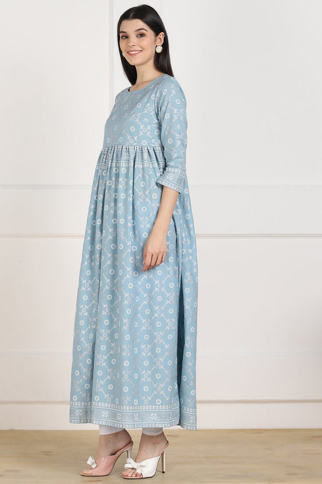 Shop Blended Cotton Foil Print Dress Online