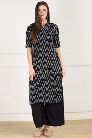 Buy Blended Cotton Ikat Kurti in Black