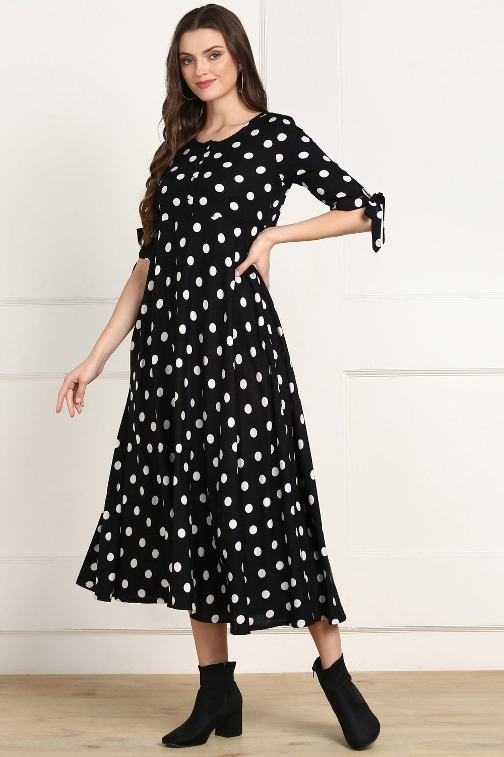 Rayon Polka Dots Dress In Black (ZNX2057) Rayon Polka Dots Dress In Black (ZNX2057)