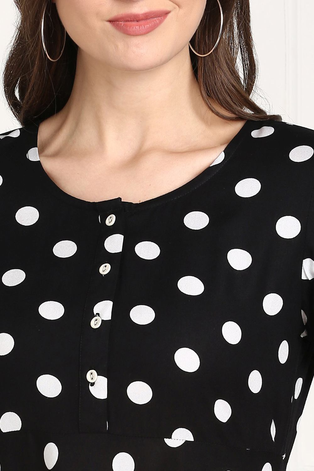 Rayon Polka Dots Dress in Black (ZNX2057)