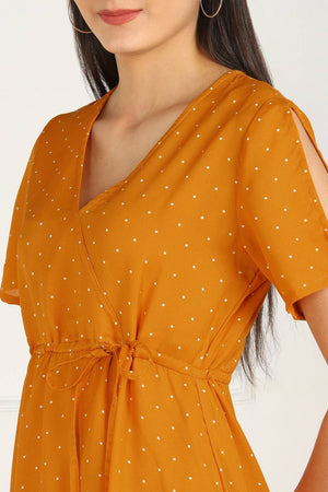 Shop Polyetser Dress in Yellow and White