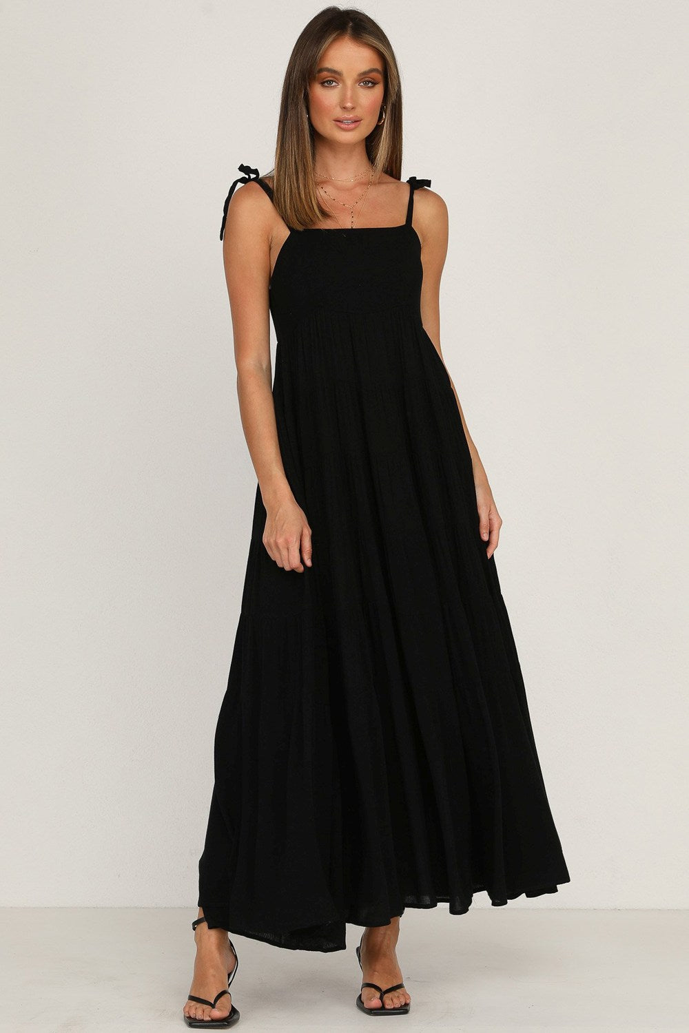 fitted lace wedding dress Rayon Solid Dress in Black (ZNX2078)