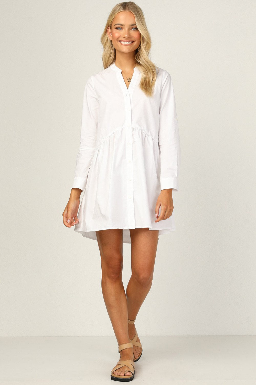 Blended Cotton Solid Dress in White (ZNX2083)