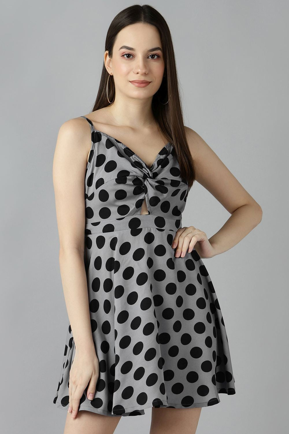 Buy Crepe Polka Dots Top in Grey