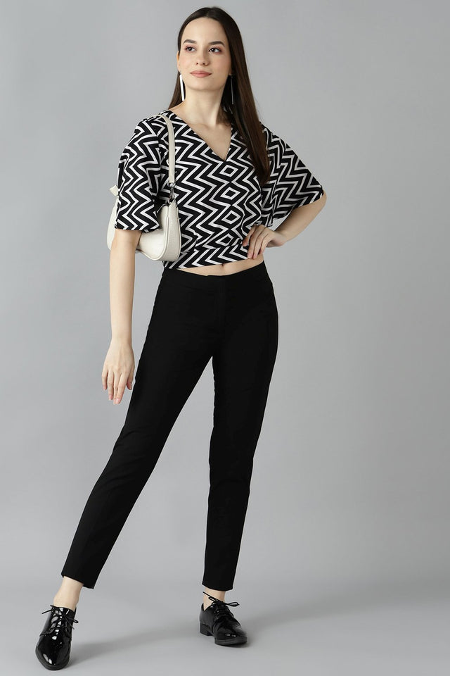 Buy Crepe Stripes Top in Black and White