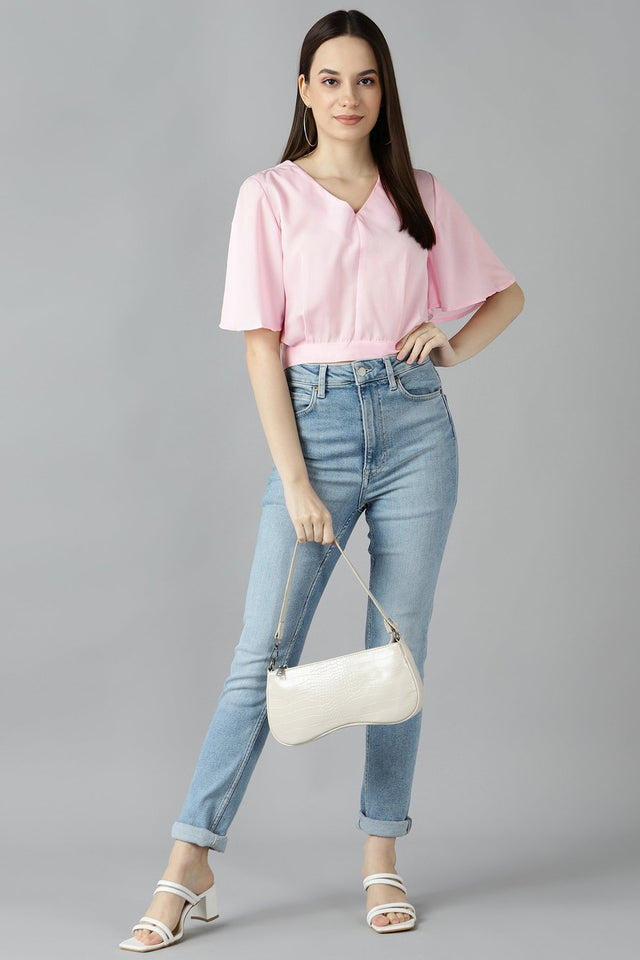 Buy Crepe Solid Top in Baby Pink