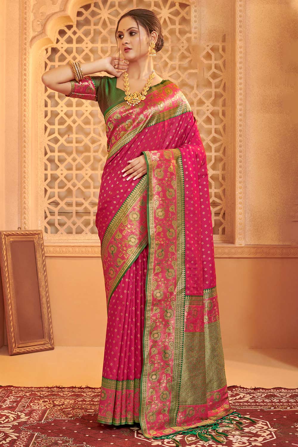 Pink Banarasi Woven Saree