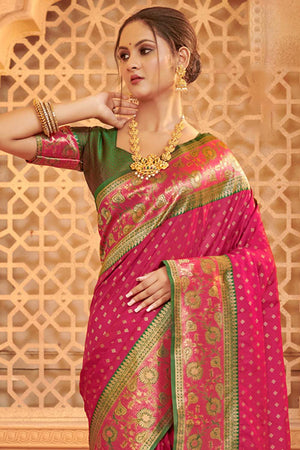 Pink Banarasi Woven Saree