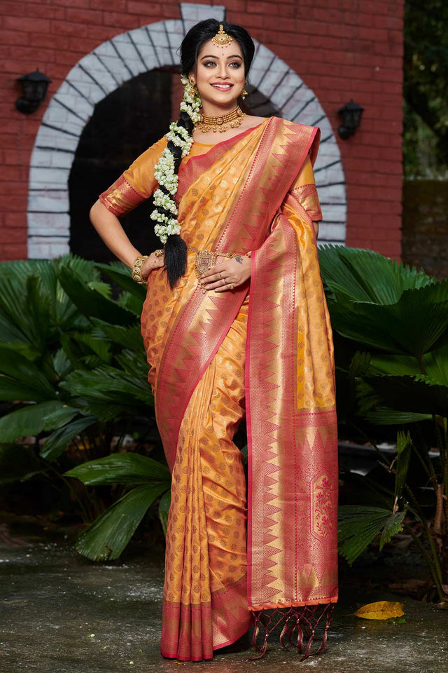 Mustard Banarasi Zari Woven Saree
