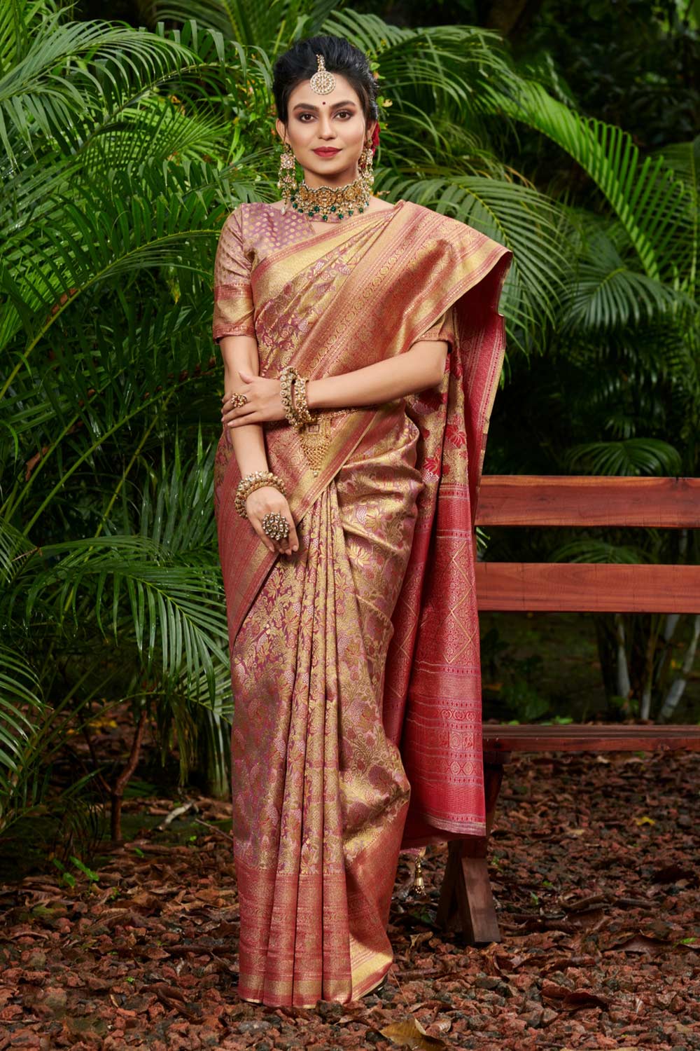 Copper Foil Print Banarasi Woven Saree