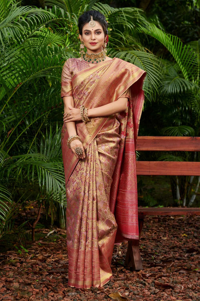 Copper Foil Print Banarasi Woven Saree