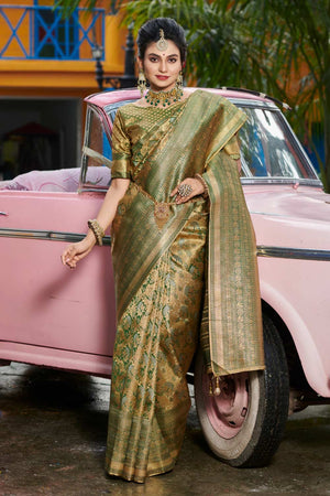 Green Banarasi Woven Saree
