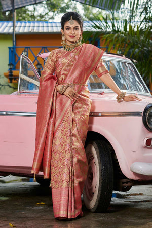 Pink Banarasi Woven Saree