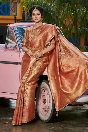 Orange Banarasi Woven Saree