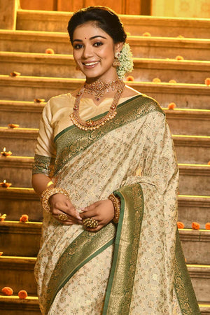 Off-White Banarasi Woven Saree