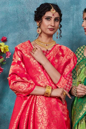 Pink Banarasi Woven Saree