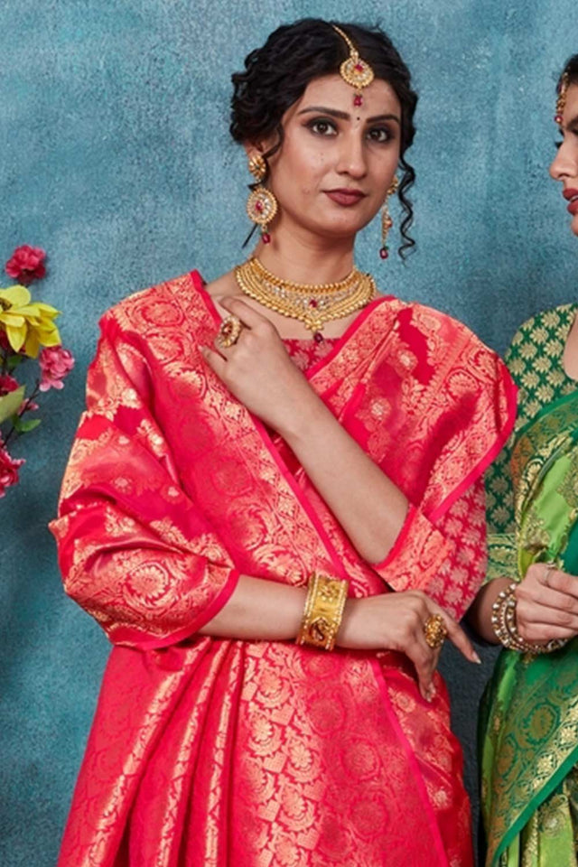 Pink Banarasi Woven Saree