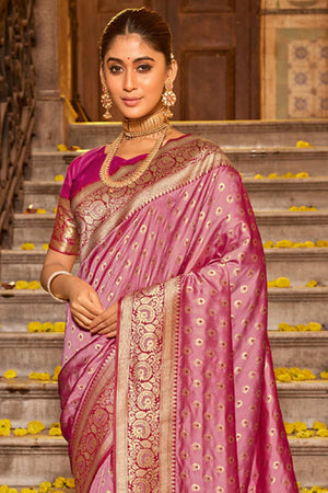 Pink Banarasi Woven Saree