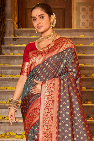 Grey Banarasi Woven Saree