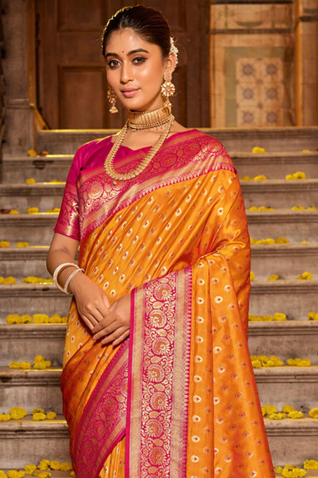 Yellow Banarasi Woven Saree
