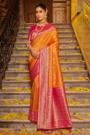 Yellow Banarasi Woven Saree