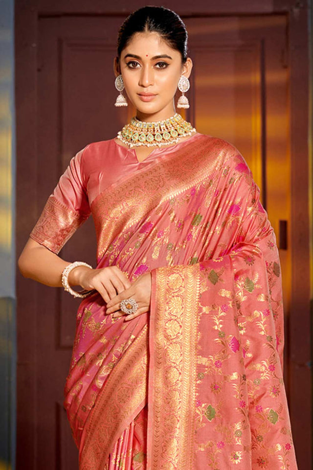Pink Banarasi Woven Saree