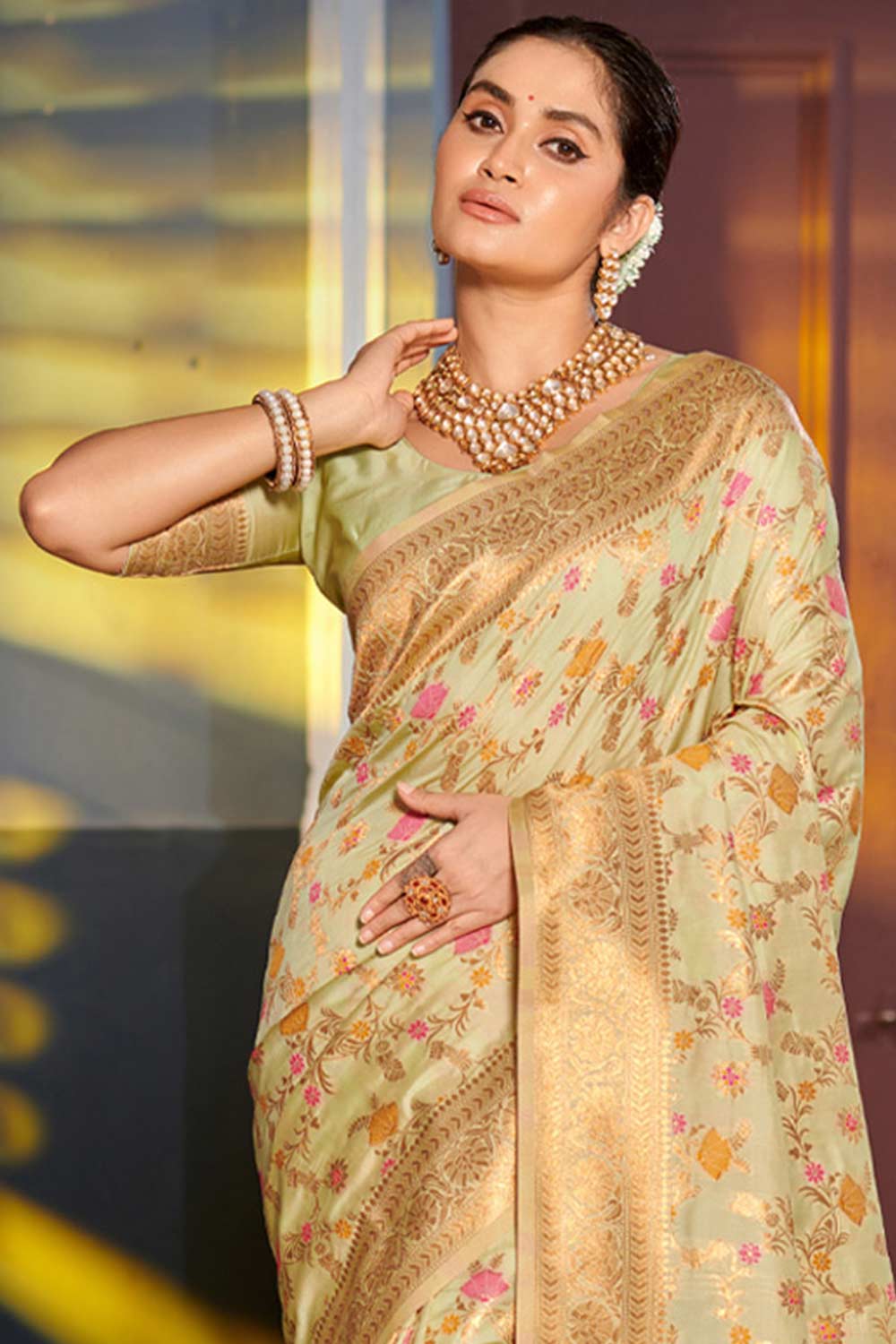 Green Banarasi Woven Saree