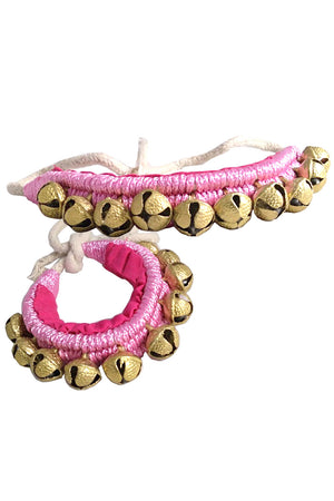 Brass Ghungroo On Pink Pad (10+10 Bells) (ghungroo-pink-1line-16no)