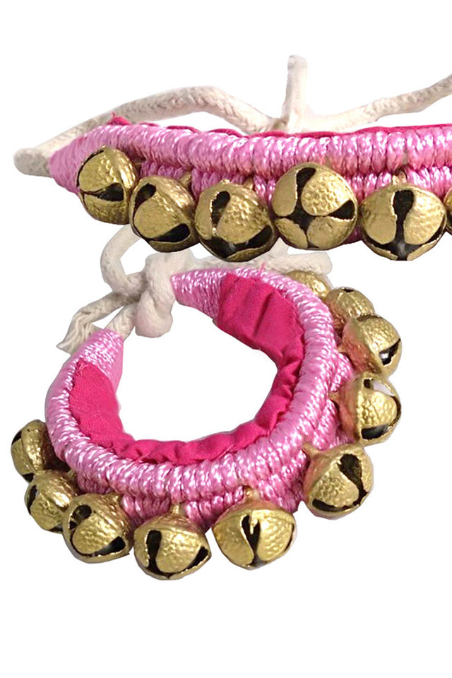 Brass Ghungroo On Pink Pad (10+10 Bells) (ghungroo-pink-1line-16no)